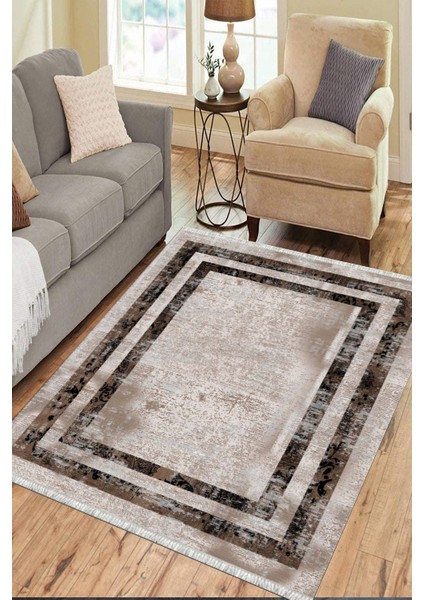 Kahverengi Şeritli Halı Yıkanabilir Halı Kaymaz Taban Kilim Dot Tabanlı Oturma Odası Halısı 5268B modelleri
