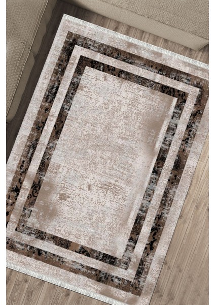 Kahverengi Şeritli Halı Yıkanabilir Halı Kaymaz Taban Kilim Dot Tabanlı Oturma Odası Halısı 5268B fırsatları