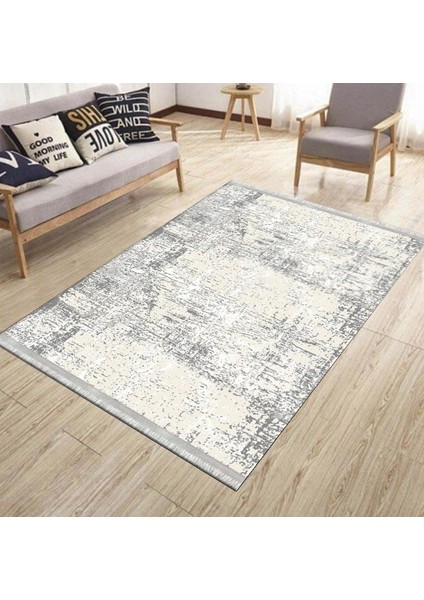 Kirli Beyaz Dijital Halı Kaymaz Tabanlı Kilim Makinede Yıkanabilir Dokuma Tabanlı Salon Halısı 5138A