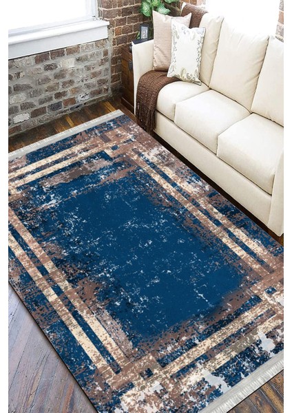 Lacivert Halı Eskitme Kaymaz Tabanlı Kilim Makinede Yıkanabilir Dot Tabanlı Salon Halısı 5091A fiyatları