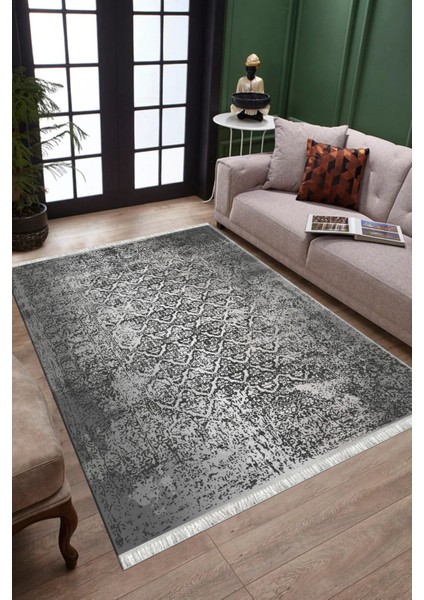 Antrasit Klasik Motifli Kilim Yıkanabilir Halı Kaymaz Taban Kilim Dot Tabanlı Salon Halısı 5252A modelleri