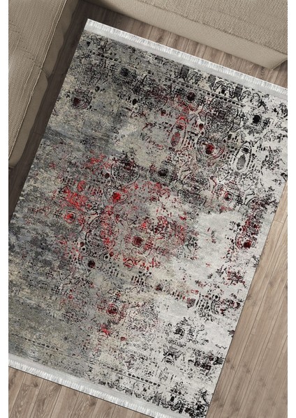 Gri Kırmızı Halı Kaymaz Tabanlı Kilim Makinede Yıkanabilir Dot Tabanlı Salon Halısı 5115C fırsatları