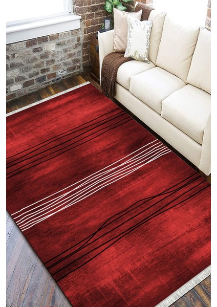 Kırmızı Çizgili Halı Kaymaz Tabanlı Kilim Makinede Yıkanabilir Dot Tabanlı Salon Halısı 5188C fiyatları