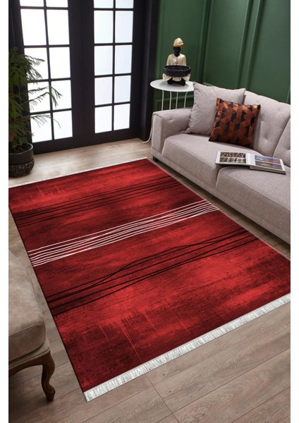 Kırmızı Çizgili Halı Kaymaz Tabanlı Kilim Makinede Yıkanabilir Dot Tabanlı Salon Halısı 5188C modelleri