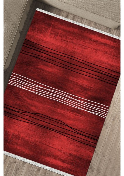 Kırmızı Çizgili Halı Kaymaz Tabanlı Kilim Makinede Yıkanabilir Dot Tabanlı Salon Halısı 5188C fırsatları