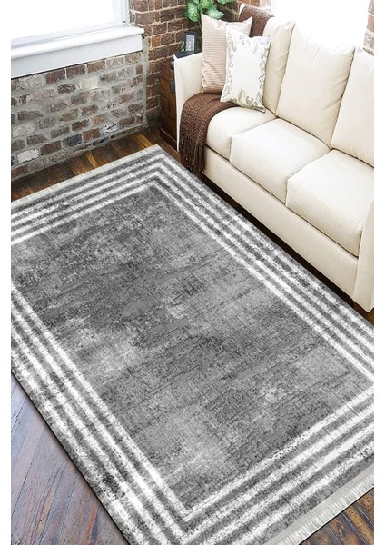 Gri Beyaz Çizgili Kaymaz Tabanlı Kilim Makinede Yıkanabilir Dot Tabanlı Salon Halısı 5171D fiyatları