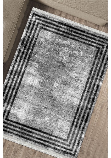 Gri Siyah Çizgili Kaymaz Tabanlı Kilim Makinede Yıkanabilir Dot Tabanlı Salon Halısı 5171A fırsatları