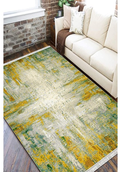 Yeşil Sarı Halı Makinede Yıkanabilir Halı Kaymaz Taban Kilim Dot Tabanlı Salon Halısı 5247B fiyatları