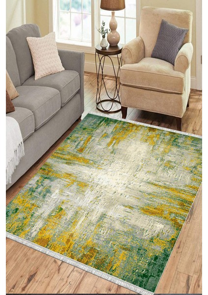 Yeşil Sarı Halı Makinede Yıkanabilir Halı Kaymaz Taban Kilim Dot Tabanlı Salon Halısı 5247B modelleri