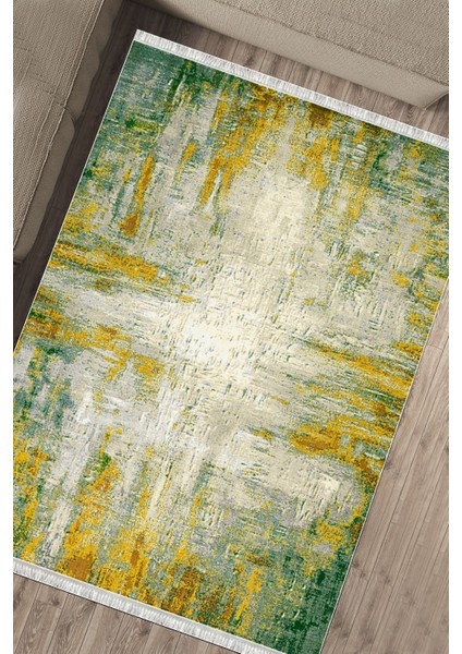 Yeşil Sarı Halı Makinede Yıkanabilir Halı Kaymaz Taban Kilim Dot Tabanlı Salon Halısı 5247B fırsatları