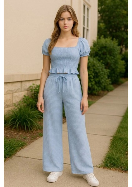 Kadın Beli Lastikli Pol Paça Pantolon