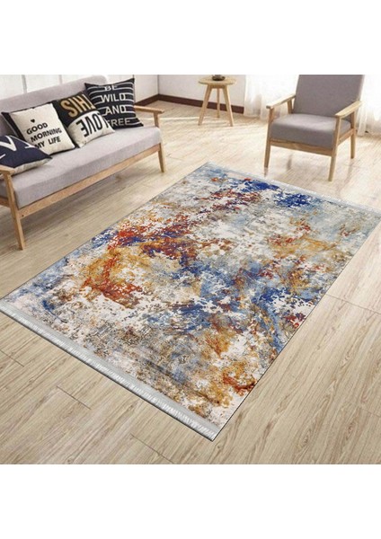 Çok Renkli Baskılı Halı Kaymaz Tabanlı Kilim Makinede Yıkanabilir Dot Tabanlı Salon Halısı 5133A