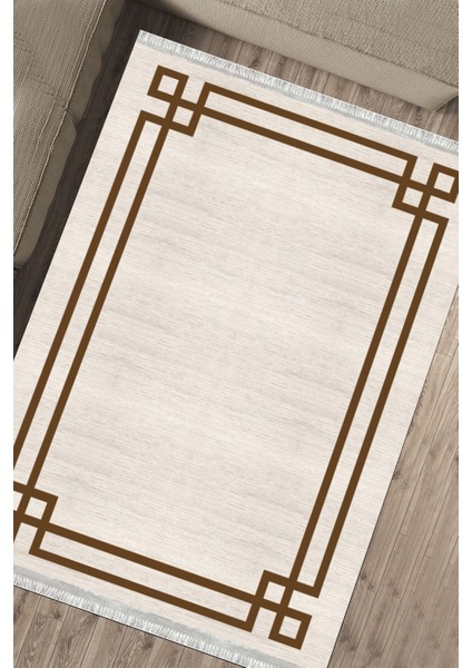 Kahverengi Çizgili Halı Kaymaz Tabanlı Kilim Makinede Yıkanabilir Dot Tabanlı Salon Halısı 5192A fırsatları