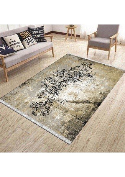 Klasik Bej Halı Makinede Yıkanabilir Halı Kaymaz Taban Kilim Dot Tabanlı Salon Halısı 5249C