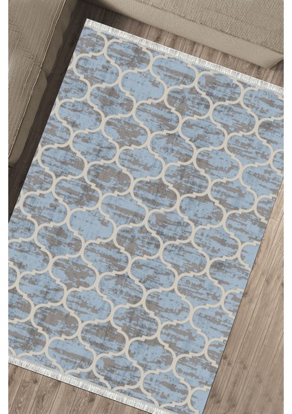 Mavi Çizgili Kilim Makinede Yıkanabilir Halı Kaymaz Taban Kilim Dot Tabanlı Salon Halısı 5246B fırsatları