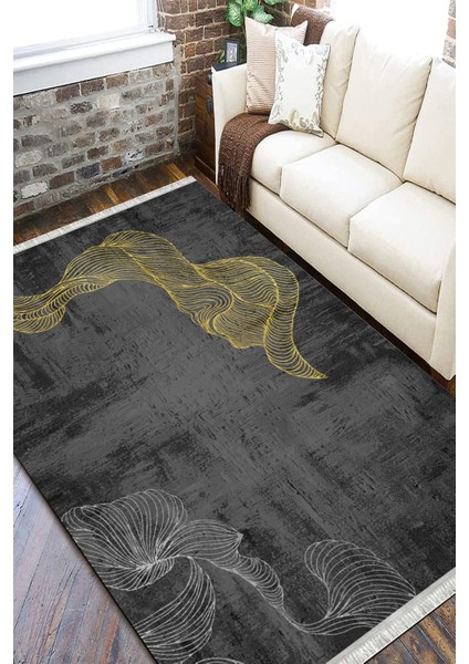 Antrasit Sarı Kilim Yıkanabilir Halı Kaymaz Taban Kilim Dot Tabanlı Oturma Odası Halısı 5260A fiyatları