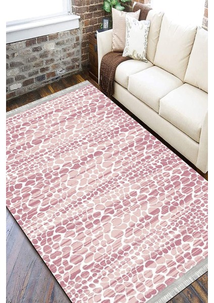 Pembe Beyaz Kaymaz Tabanlı Kilim Makinede Yıkanabilir Dot Tabanlı Salon Halısı 5162B fiyatları