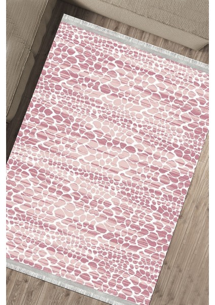 Pembe Beyaz Kaymaz Tabanlı Kilim Makinede Yıkanabilir Dot Tabanlı Salon Halısı 5162B fırsatları
