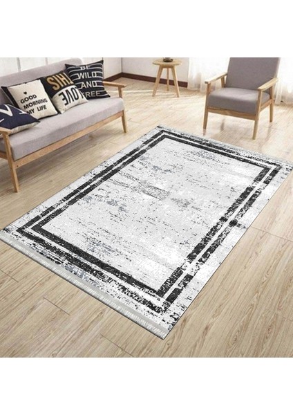 Beyaz Modern Halı Makinede Yıkanabilir Halı Kaymaz Taban Kilim Dot Tabanlı Salon Halısı 5241A