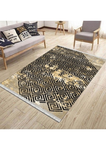 Modern Bej Kilim Kaymaz Tabanlı Kilim Makinede Yıkanabilir Dot Tabanlı Salon Halısı 5175B