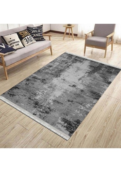 Gri Antrasit Halı Kaymaz Tabanlı Kilim Makinede Yıkanabilir Dot Tabanlı Salon Halısı 5078A