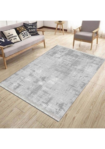 Gri Renk Halı Kaymaz Tabanlı Kilim Makinede Yıkanabilir Dot Tabanlı Salon Halısı 5092A