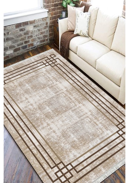 Kahverengi Çizgili Halı Yıkanabilir Halı Kaymaz Taban Kilim Dot Tabanlı Oturma Odası Halısı 5261A fiyatları