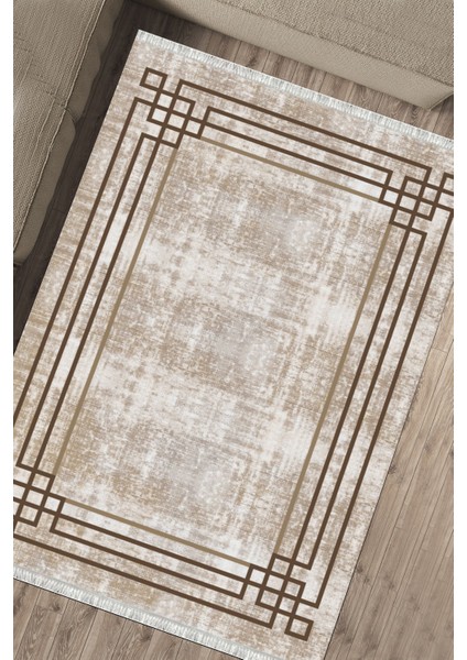 Kahverengi Çizgili Halı Yıkanabilir Halı Kaymaz Taban Kilim Dot Tabanlı Oturma Odası Halısı 5261A fırsatları