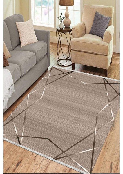 Kahverengi Çizgili Halı Kaymaz Tabanlı Kilim Makinede Yıkanabilir Dot Tabanlı Salon Halısı 5209A modelleri