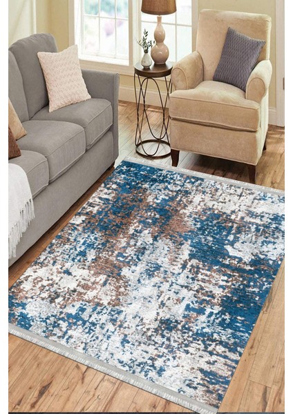 Lacivert Dijital Halı Kaymaz Tabanlı Kilim Makinede Yıkanabilir Dot Tabanlı Salon Halısı 5127A modelleri