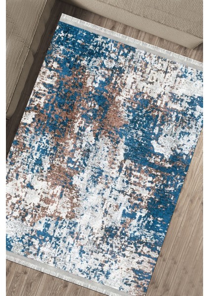 Lacivert Dijital Halı Kaymaz Tabanlı Kilim Makinede Yıkanabilir Dot Tabanlı Salon Halısı 5127A fırsatları