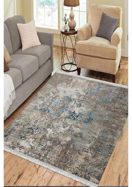 Bej Lacivert Halı Kaymaz Tabanlı Kilim Makinede Yıkanabilir Dot Tabanlı Salon Halısı 5115A modelleri