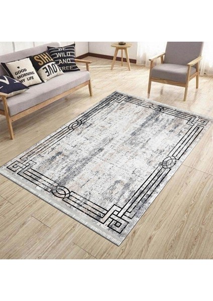 Vintage Eskitme Halı Kaymaz Tabanlı Kilim Makinede Yıkanabilir Dot Tabanlı Salon Halısı 5207A