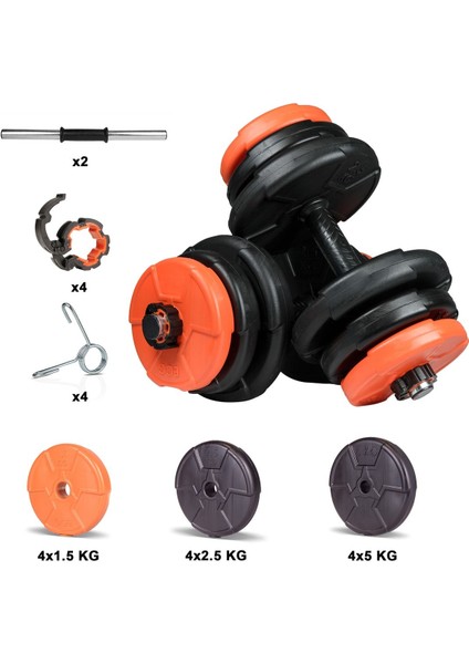 36 kg (2x 18KG) Dambıl Seti Turuncu Siyah