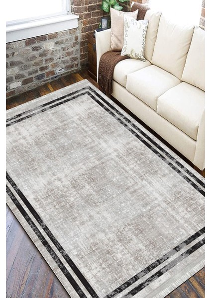 Siyah Çizgili Eskitme Kaymaz Tabanlı Kilim Makinede Yıkanabilir Dot Tabanlı Salon Halısı 5165A fiyatları