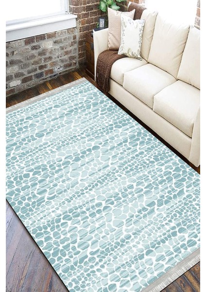 Mavi Beyaz Kaymaz Tabanlı Kilim Makinede Yıkanabilir Dot Tabanlı Salon Halısı 5162C fiyatları