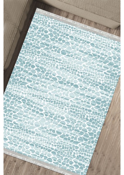 Mavi Beyaz Kaymaz Tabanlı Kilim Makinede Yıkanabilir Dot Tabanlı Salon Halısı 5162C fırsatları
