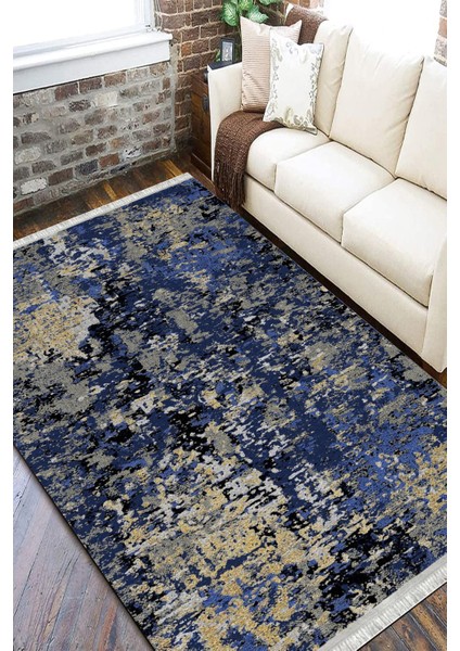 Lacivert Vintage Halı Kaymaz Tabanlı Kilim Makinede Yıkanabilir Dot Tabanlı Salon Halısı 5193B fiyatları