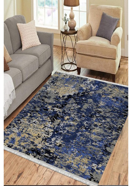 Lacivert Vintage Halı Kaymaz Tabanlı Kilim Makinede Yıkanabilir Dot Tabanlı Salon Halısı 5193B modelleri