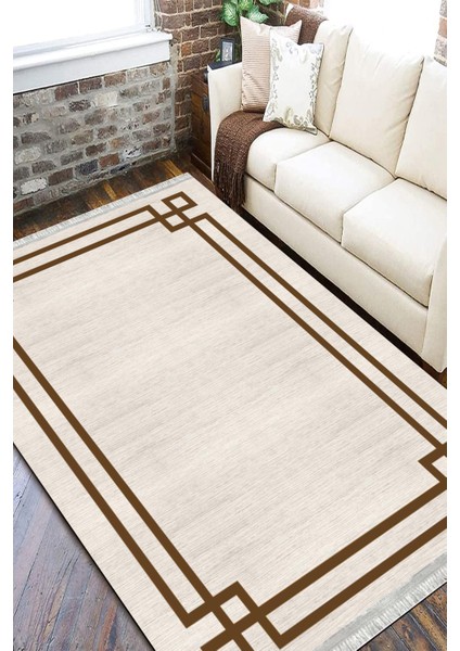 Kahverengi Çizgili Halı Kaymaz Tabanlı Kilim Makinede Yıkanabilir Dot Tabanlı Salon Halısı 5192A fiyatları