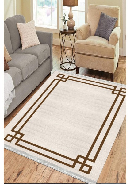 Kahverengi Çizgili Halı Kaymaz Tabanlı Kilim Makinede Yıkanabilir Dot Tabanlı Salon Halısı 5192A modelleri
