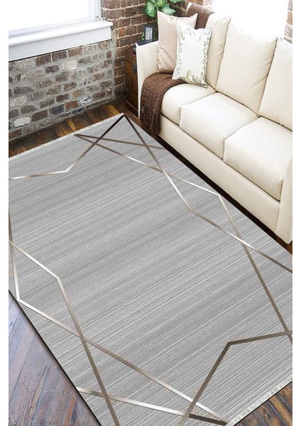 Gri Gümüş Çizgili Halı Kaymaz Tabanlı Kilim Makinede Yıkanabilir Dot Tabanlı Salon Halısı 5209B fiyatları
