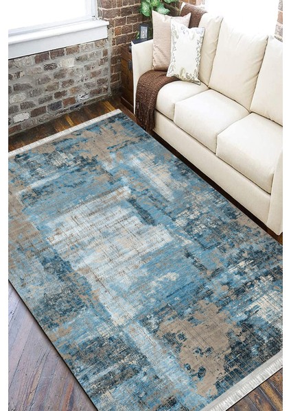 Turkuaz Halı Kaymaz Tabanlı Kilim Makinede Yıkanabilir Dot Tabanlı Salon Halısı 5161C fiyatları