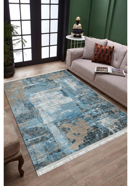 Turkuaz Halı Kaymaz Tabanlı Kilim Makinede Yıkanabilir Dot Tabanlı Salon Halısı 5161C modelleri