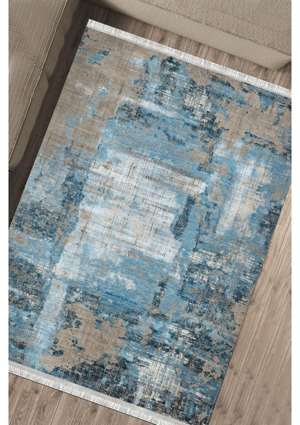 Turkuaz Halı Kaymaz Tabanlı Kilim Makinede Yıkanabilir Dot Tabanlı Salon Halısı 5161C fırsatları