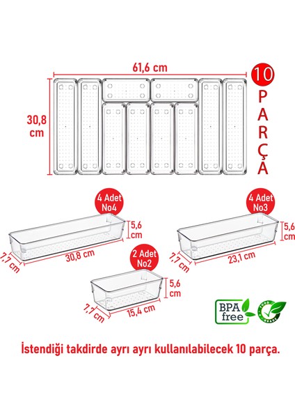 10'lu Set Modüler Kaşıklık Mutfak Çekmece Içi Organizer Şeffaf Clear Çatal Bıçak Kaşık Düzenleyici fiyatları