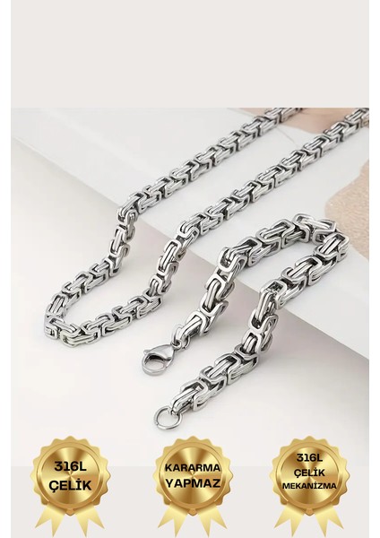 Çelik Kral Zincir Erkek Kolye ve Bileklik Set Kararmaz Çelik Kolye Çelik Bileklik Çelik Zincir Kolye