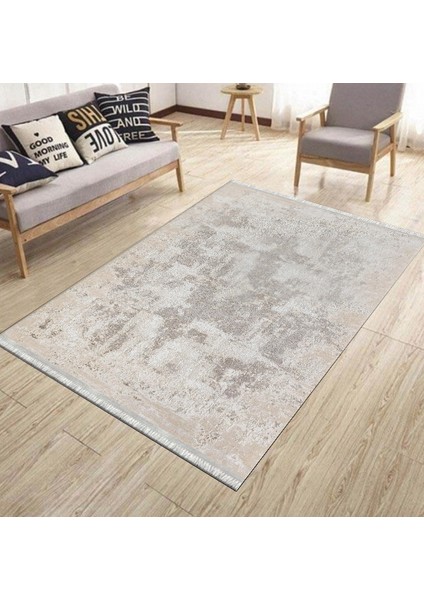Krem Bej Kilim Kaymaz Tabanlı Kilim Makinede Yıkanabilir Dot Tabanlı Salon Halısı 5190A