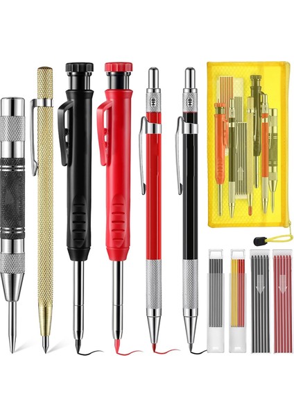 Marangoz Kalem Seti, 4 Renkli Katı Kalem, Kalemtıraş, Yedekler, Otomatik Orta Delgi (Yurt Dışından) fiyatları
