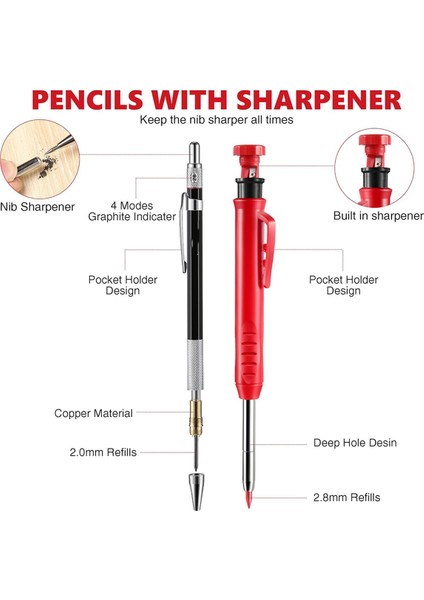 Marangoz Kalem Seti, 4 Renkli Katı Kalem, Kalemtıraş, Yedekler, Otomatik Orta Delgi (Yurt Dışından) indirimleri